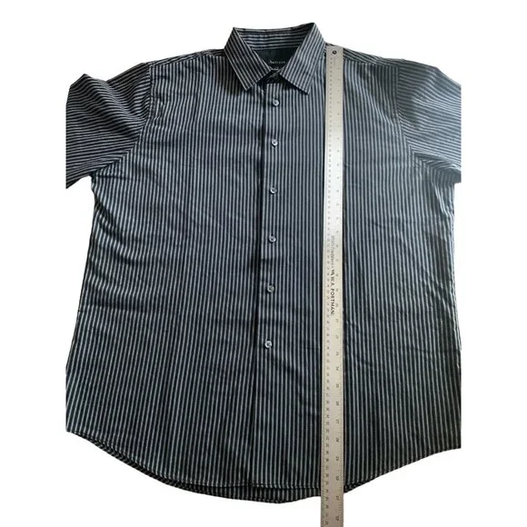 Van Heusen Mens Top Dress Shirt Long Sleeve Black Striped Large 16-16.5 - Picture 7 of 12